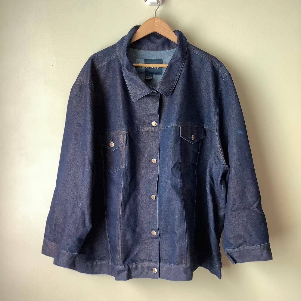 Avenue Blues Metallic Blue Copper Shimmer Button Down Denim Jacket Plus 30/32